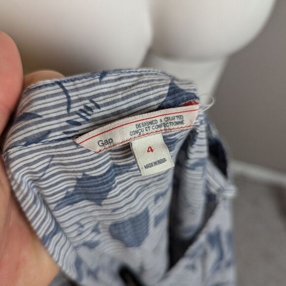 Gap Blue Floral Sleeveless Dress – Size 4 – Cotton Button Front with Waist Tie - Picture 10 of 11